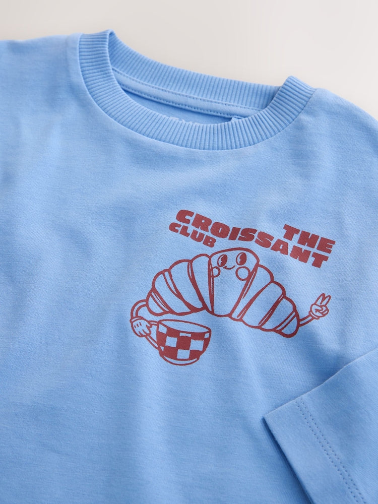 Blue Croissant Club Long Sleeve Back Graphic T-Shirt (3mths-10yrs)