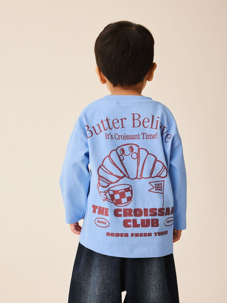 Blue Croissant Club Long Sleeve Back Graphic T-Shirt (3mths-10yrs)