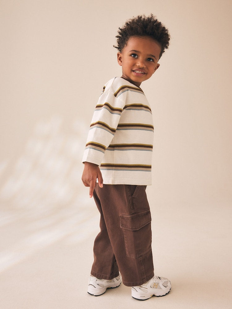 Brown/Ecru Long Sleeve Stripe T-Shirt (3mths-7yrs)