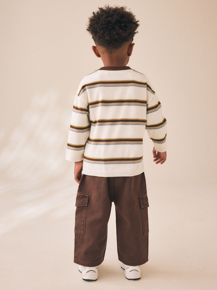 Brown/Ecru Long Sleeve Stripe T-Shirt (3mths-7yrs)