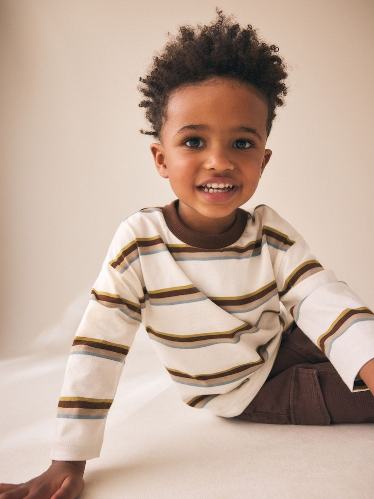 Brown/Ecru Long Sleeve Stripe T-Shirt (3mths-7yrs)