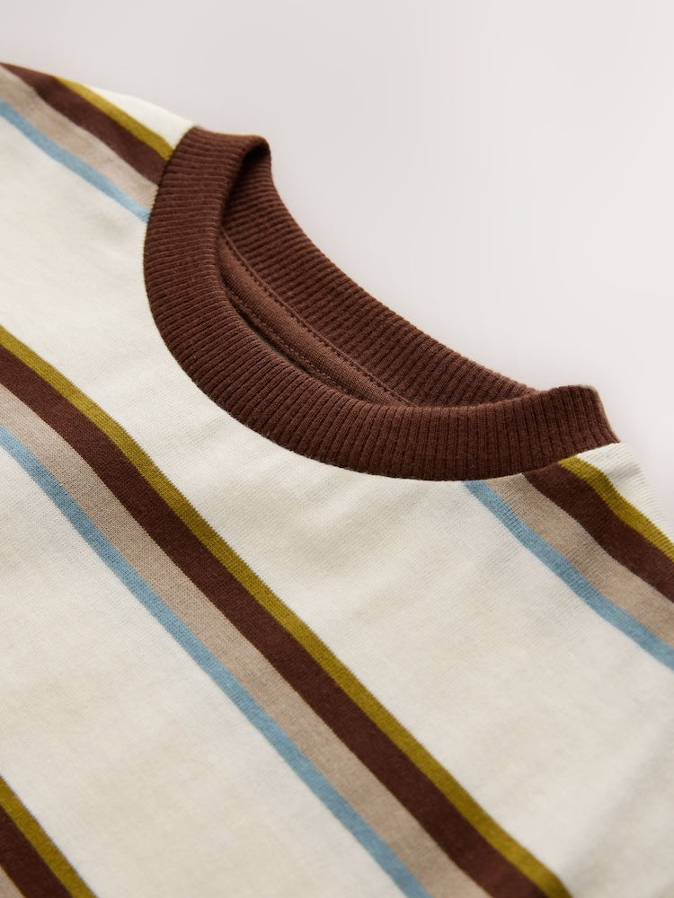 Brown/Ecru Long Sleeve Stripe T-Shirt (3mths-7yrs)
