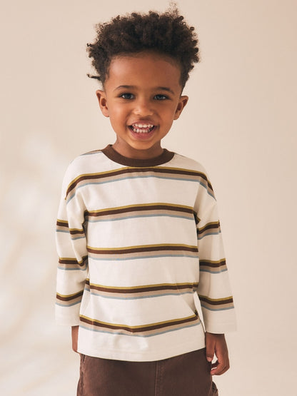 Brown/Ecru Long Sleeve Stripe T-Shirt (3mths-7yrs)