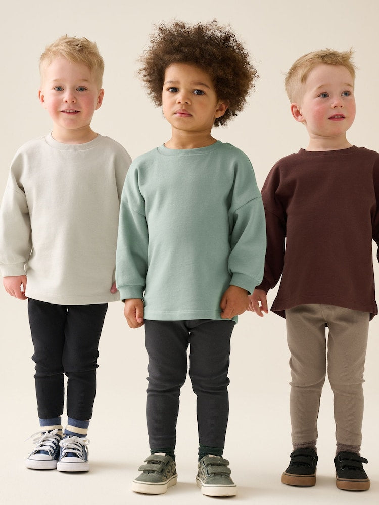 Brown/Green/Off-white Crew Top and Legging Set 3 Pack (3mths-7yrs)
