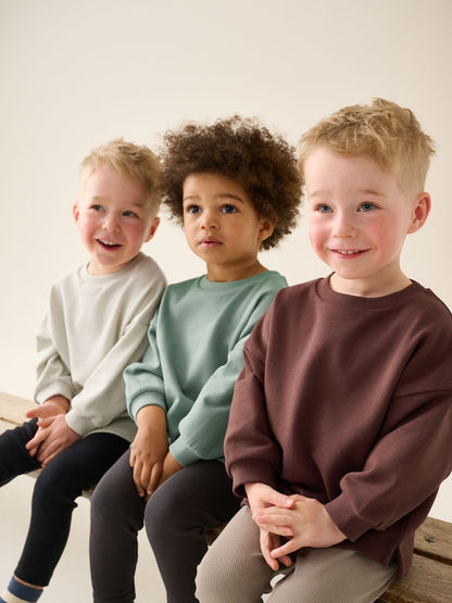 Brown/Green/Off-white Crew Top and Legging Set 3 Pack (3mths-7yrs)
