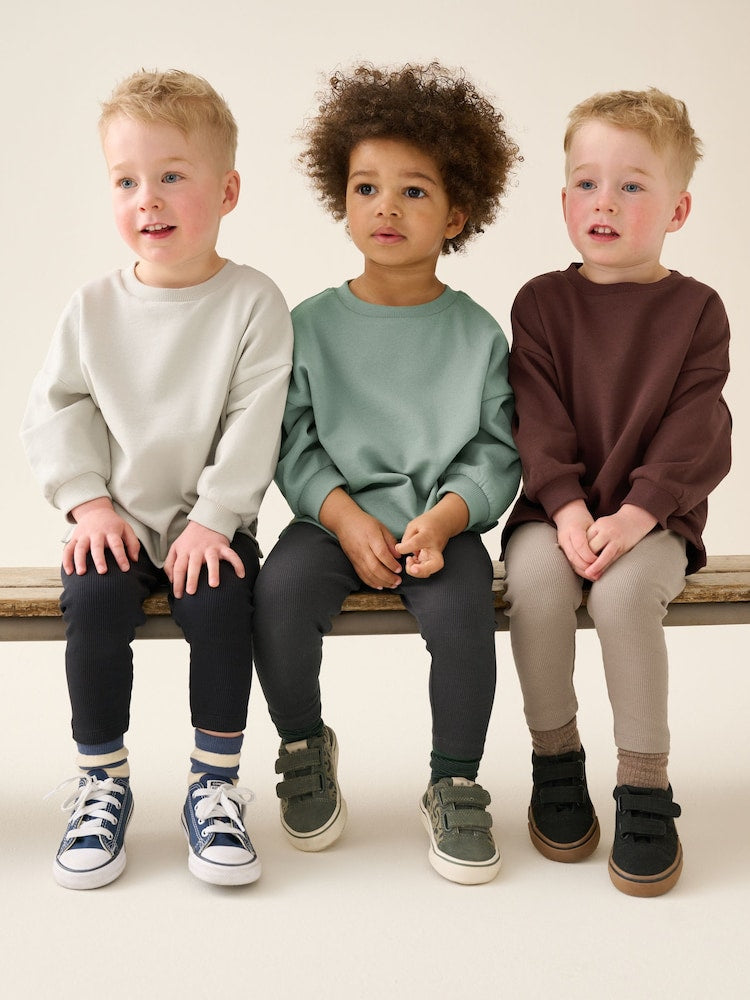 Brown/Green/Off-white Crew Top and Legging Set 3 Pack (3mths-7yrs)