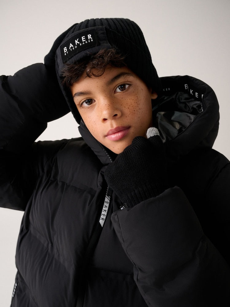 Baker by Ted Baker Black Logo Beanie and Gloves Set - Size 3 - 4 Years (98 - 104cm) - Black
