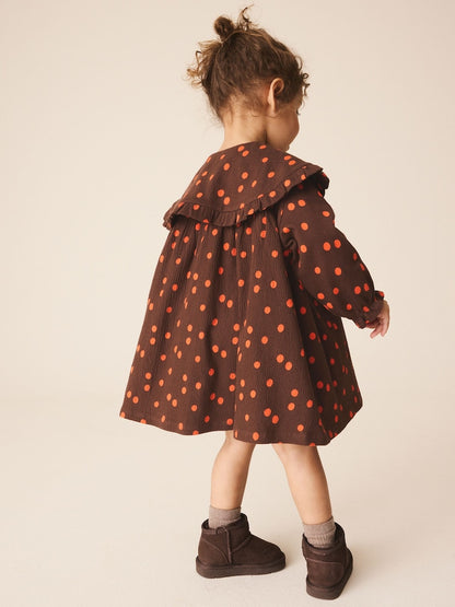 Brown Spot Long Sleeve Collar Dress (3mths-7yrs)