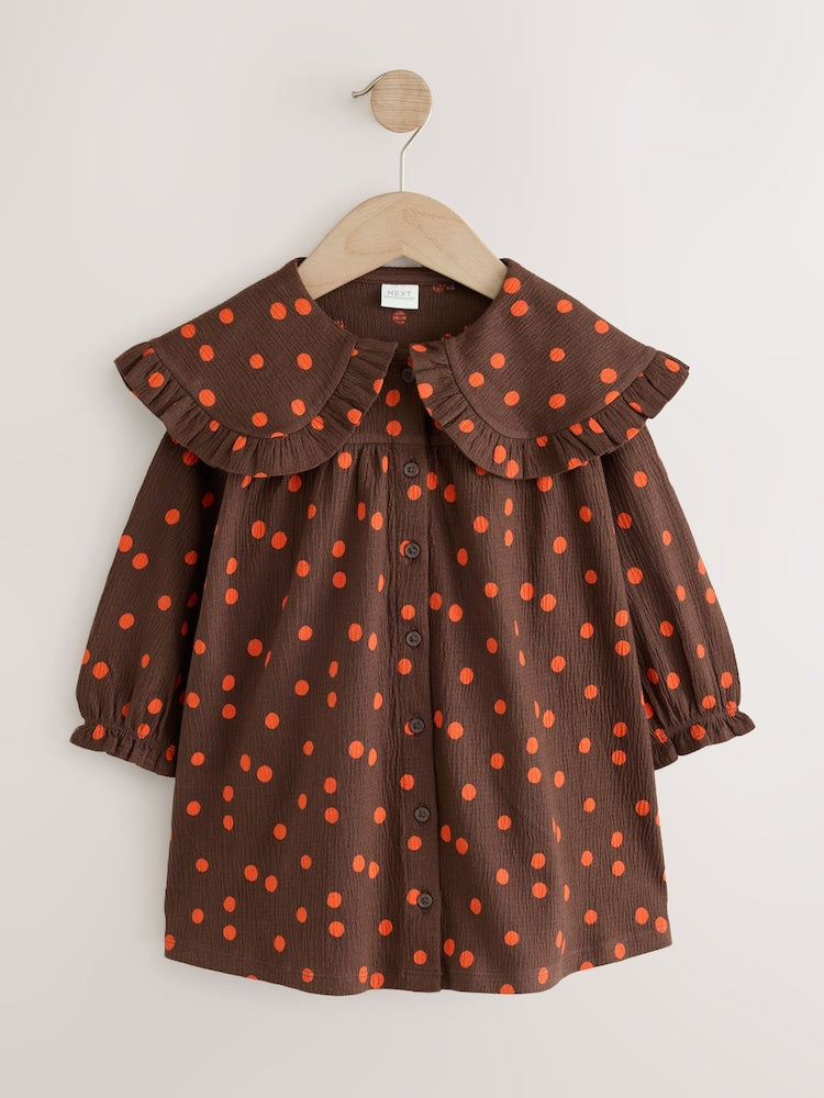 Brown Spot Long Sleeve Collar Dress (3mths-7yrs)