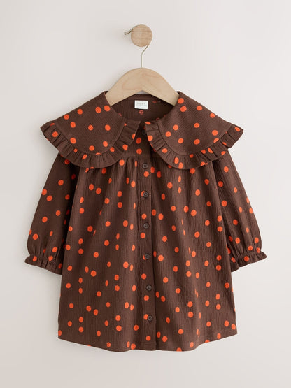 Brown Spot Long Sleeve Collar Dress (3mths-7yrs)