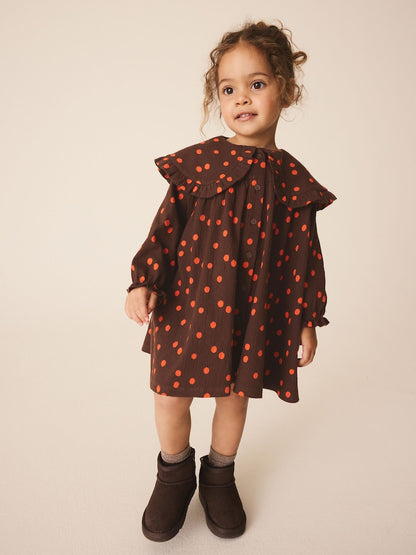 Brown Spot Long Sleeve Collar Dress (3mths-7yrs) - Brown Spot / 12-18 Months (80-86cm)