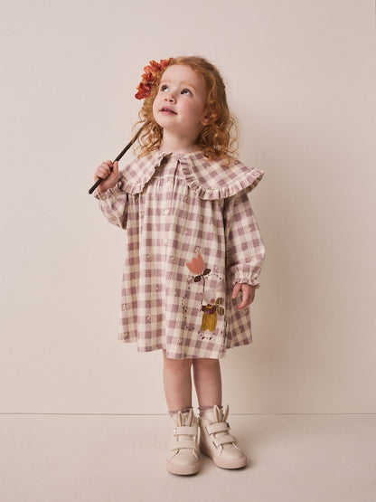 Brown Check Long Sleeve Collar Dress (3mths-7yrs) - Brown Check / 12-18 Months (80-86cm)