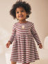 Brown Stripe Flower Long Sleeve Ribbed Dress (3mths-7yrs)