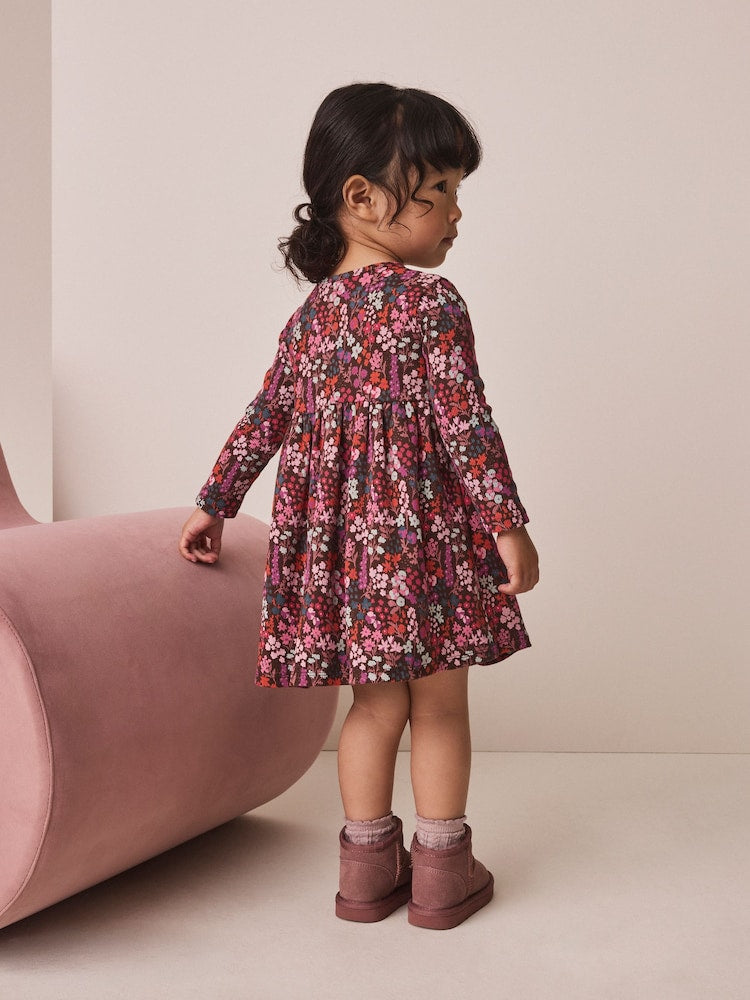 Burgundy Red Ditsy Floral Long Sleeve Ribbed