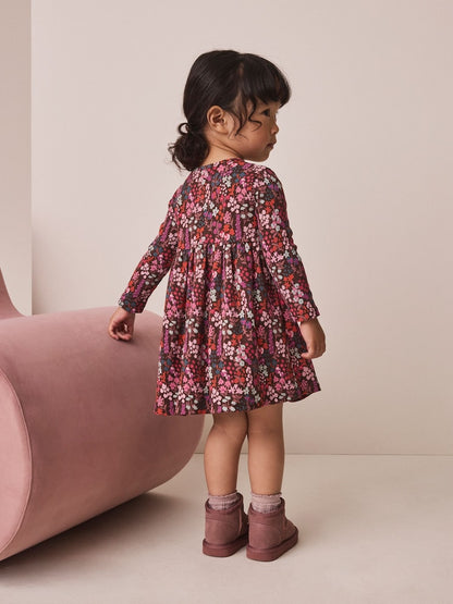 Burgundy Red Ditsy Floral Long Sleeve Ribbed