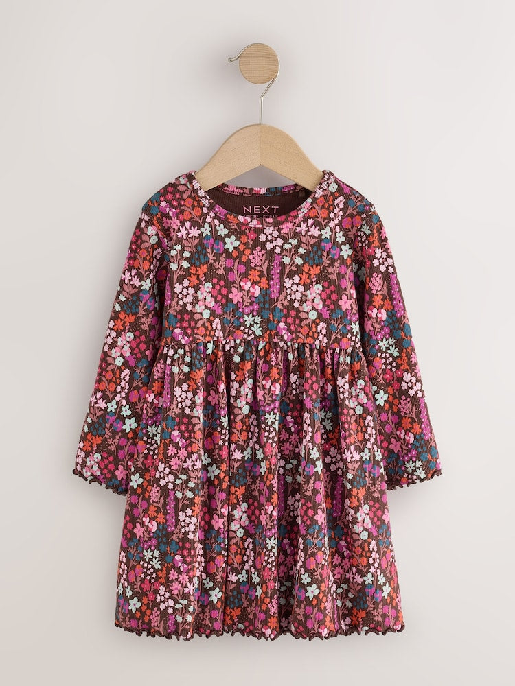 Burgundy Red Ditsy Floral Long Sleeve Ribbed