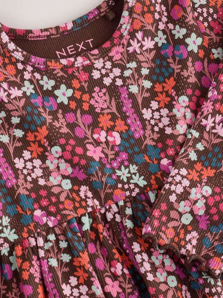 Burgundy Red Ditsy Floral Long Sleeve Ribbed