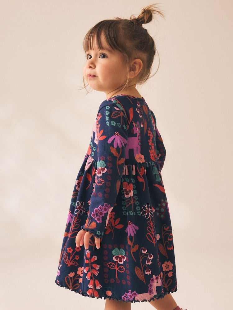 Navy Unicorn Long Sleeve Ribbed