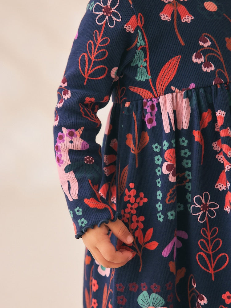 Navy Unicorn Long Sleeve Ribbed