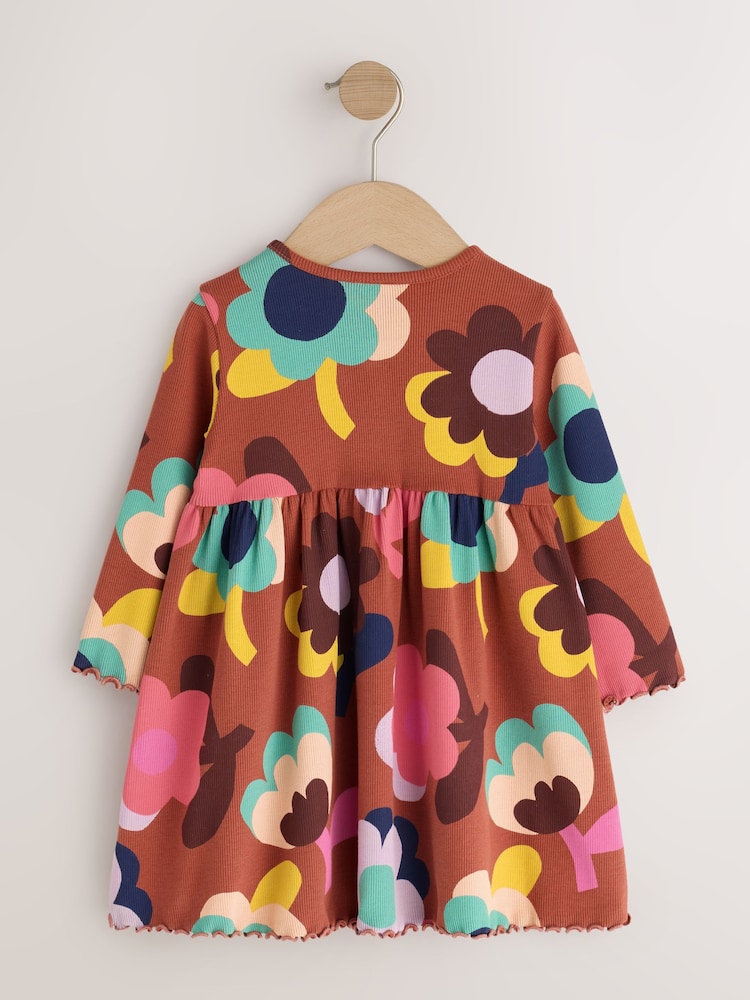 Brown Flowers Long Sleeve Ribbed