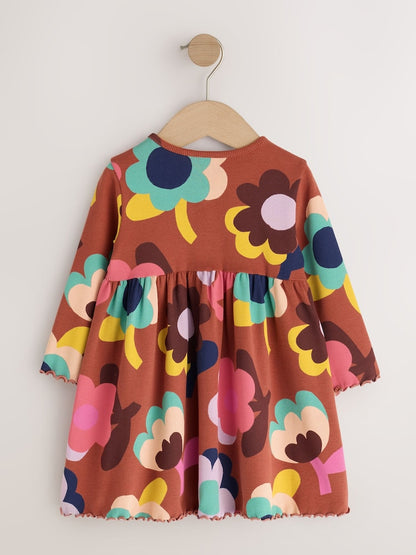 Brown Flowers Long Sleeve Ribbed
