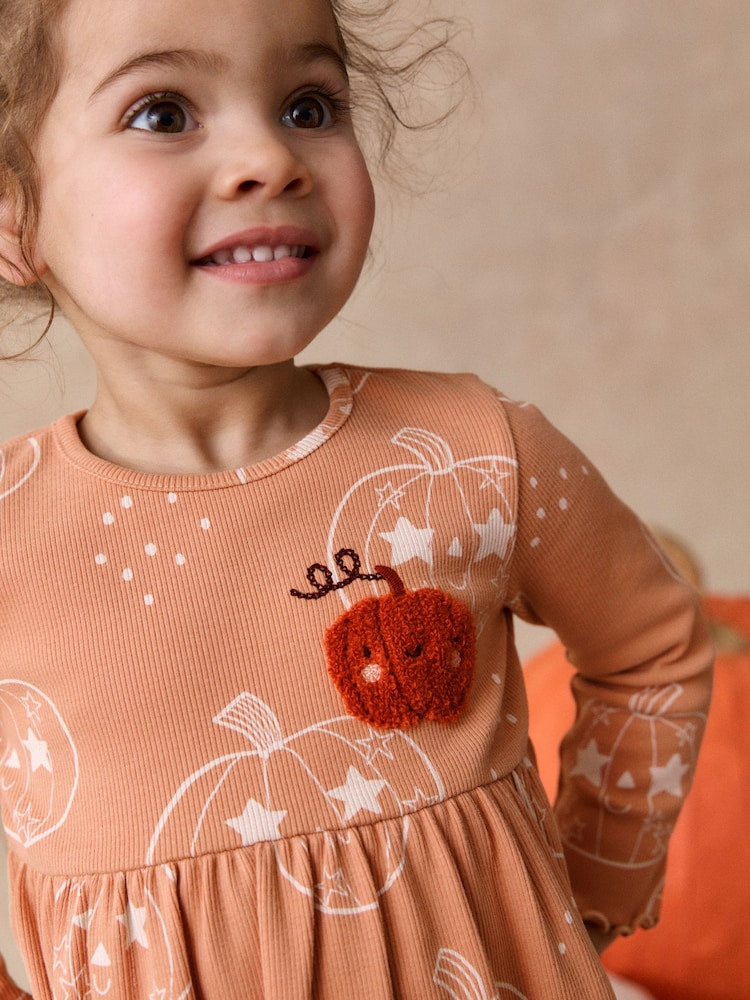 Orange Halloween Pumpkin Long Sleeve Ribbed