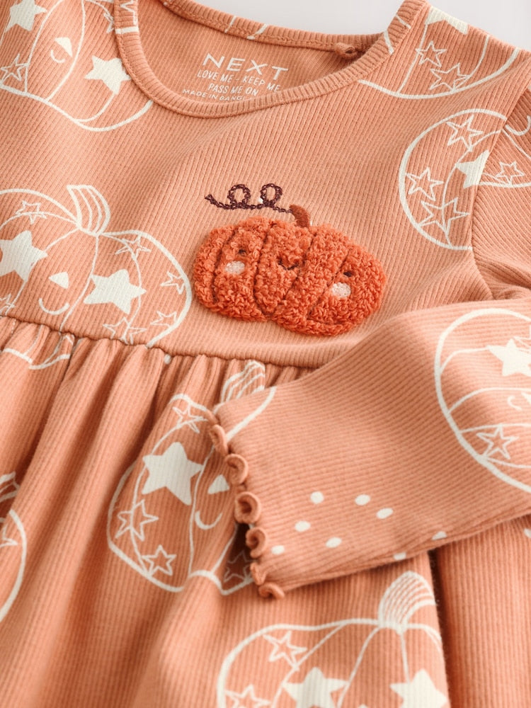 Orange Halloween Pumpkin Long Sleeve Ribbed