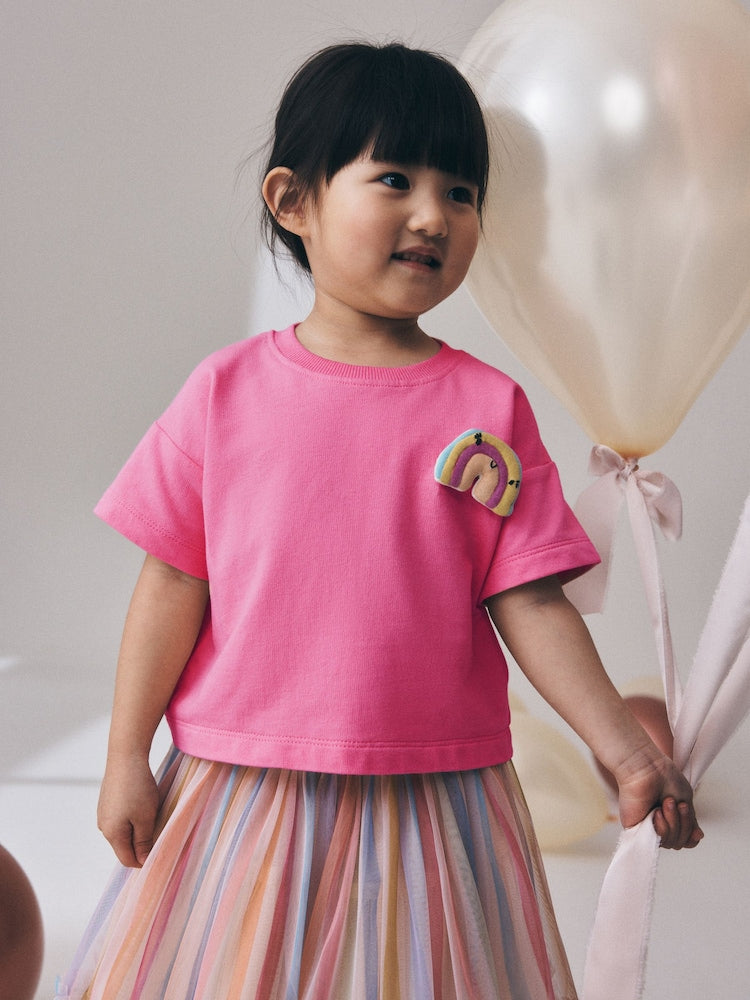 Rainbow Short Sleeve Top and Tutu Skirt Set (3mths-7yrs) - Rainbow / 12-18 Months (80-86cm)