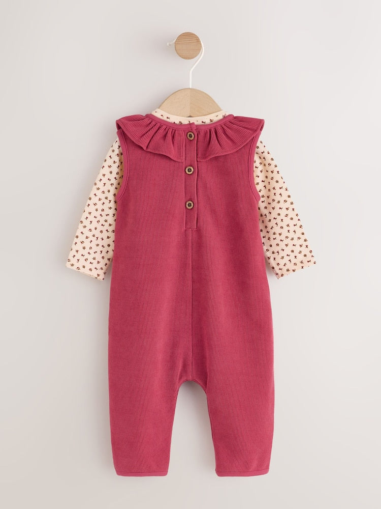 Red Corduroy Baby Long Sleeve Bodysuit And Dungarees Set 2 Piece (0mths-2yrs)