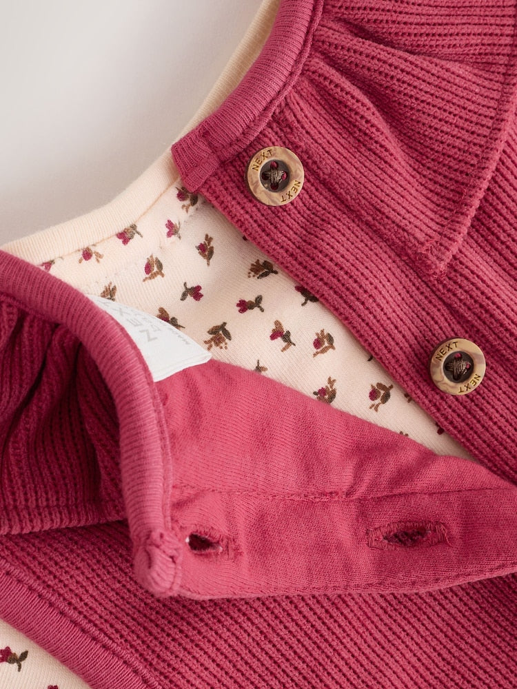 Red Corduroy Baby Long Sleeve Bodysuit And Dungarees Set 2 Piece (0mths-2yrs)