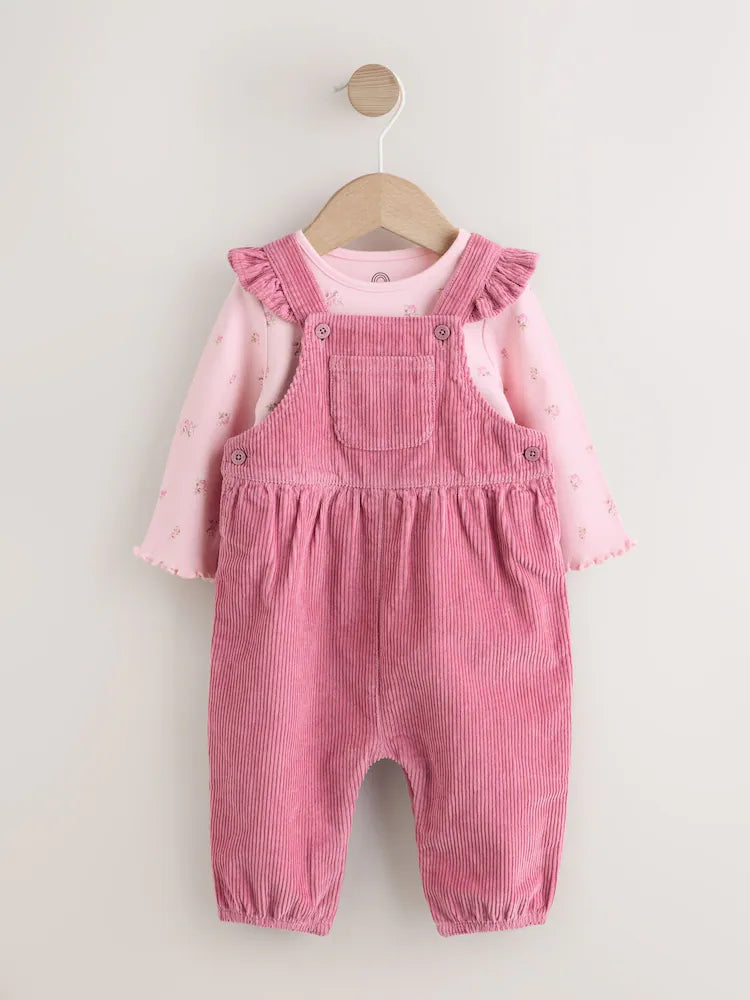 Pink Cord Dungaree and Bodysuit Baby Set 2 Piece (0mths-2yrs)