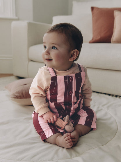 Pink/Burgundy Stripe Long Sleeve Bodysuit And Woven Dungarees Set 2 Piece (0mths-2yrs)