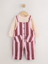 Pink/Burgundy Stripe Long Sleeve Bodysuit And Woven Dungarees Set 2 Piece (0mths-2yrs)