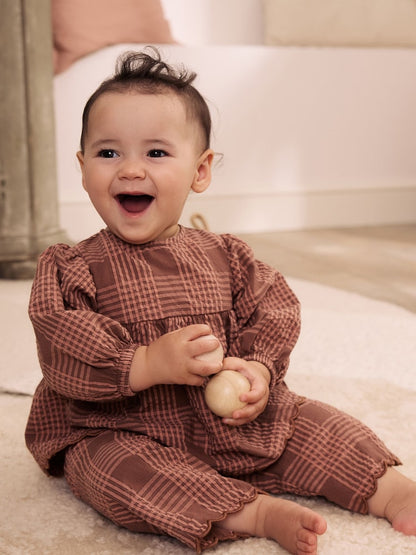Brown/Pink Check Baby Woven Top and Trousers 2 Piece Set (0mths-2yrs) - Up to 1 Month (50-56cm)