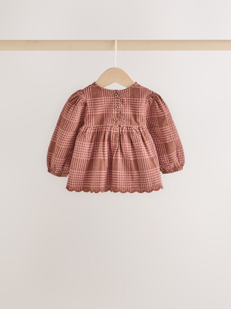 Brown/Pink Check Baby Woven Top and Trousers 2 Piece Set (0mths-2yrs)