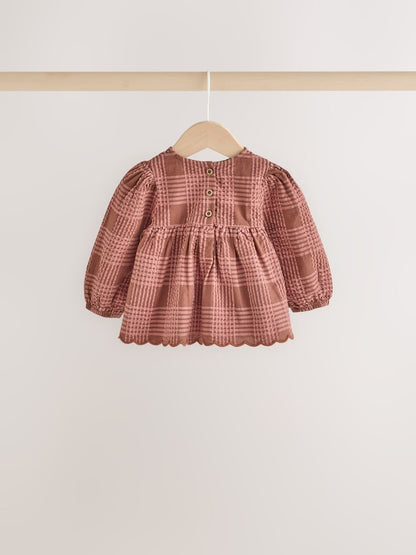 Brown/Pink Check Baby Woven Top and Trousers 2 Piece Set (0mths-2yrs)