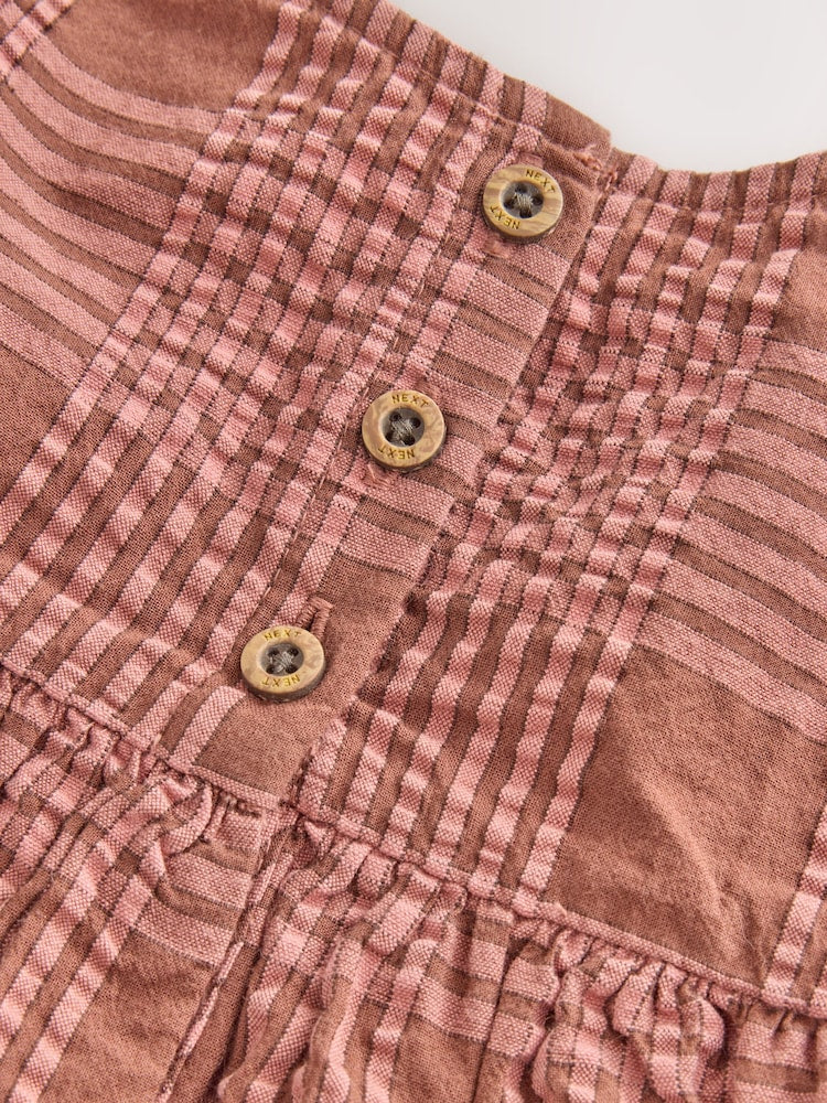 Brown/Pink Check Baby Woven Top and Trousers 2 Piece Set (0mths-2yrs)