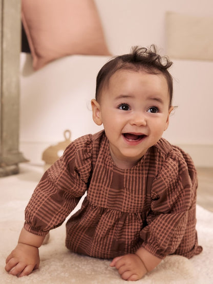 Brown/Pink Check Baby Woven Top and Trousers 2 Piece Set (0mths-2yrs)