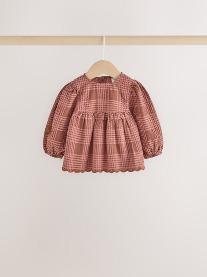 Brown/Pink Check Baby Woven Top and Trousers 2 Piece Set (0mths-2yrs)