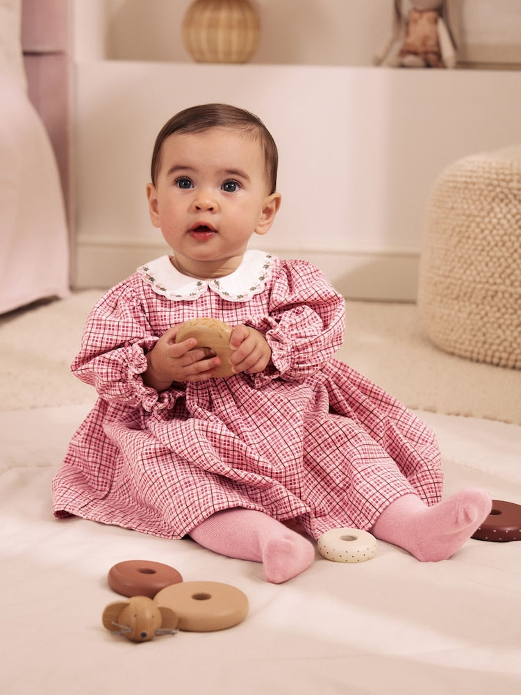 Pink Check Baby Smock Dress And Tights Set 2 Piece (0mths-2yrs) - Pink Check / Up to 1 Month (50-56cm)