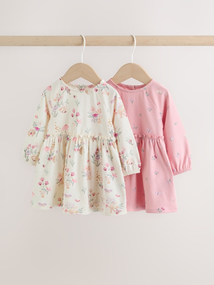 Pink Floral Baby Jersey Dresses 2 Pack (0mths-2yrs) - Pink Floral / Up to 1 Month (50-56cm)