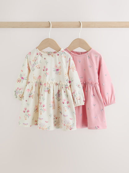 Pink Floral Baby Jersey Dresses 2 Pack (0mths-2yrs) - Pink Floral / Up to 1 Month (50-56cm)