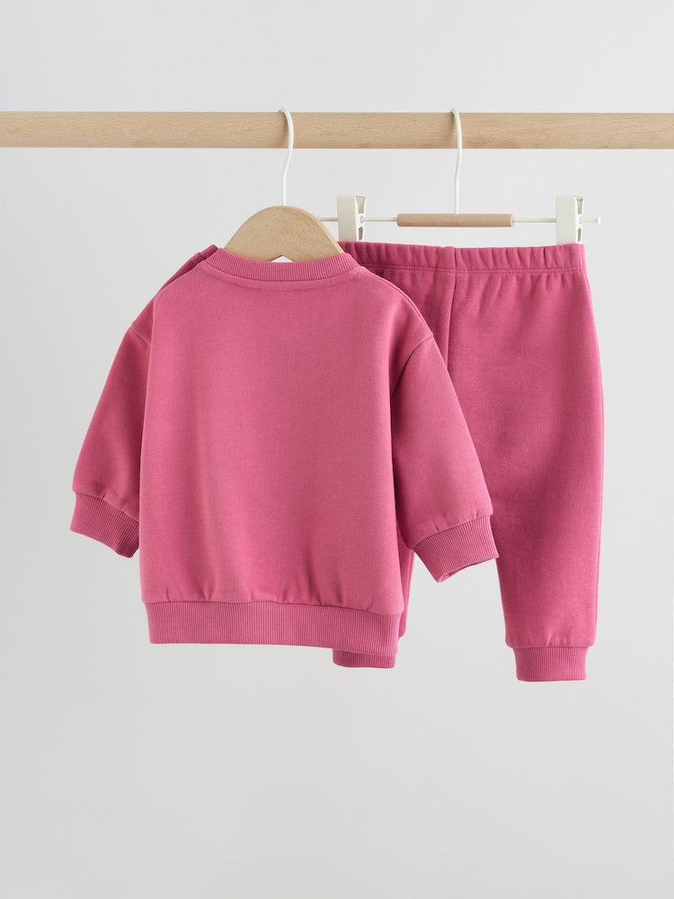 Plum Slogan Sweat Top and Joggers Baby Set (0mths-2yrs)