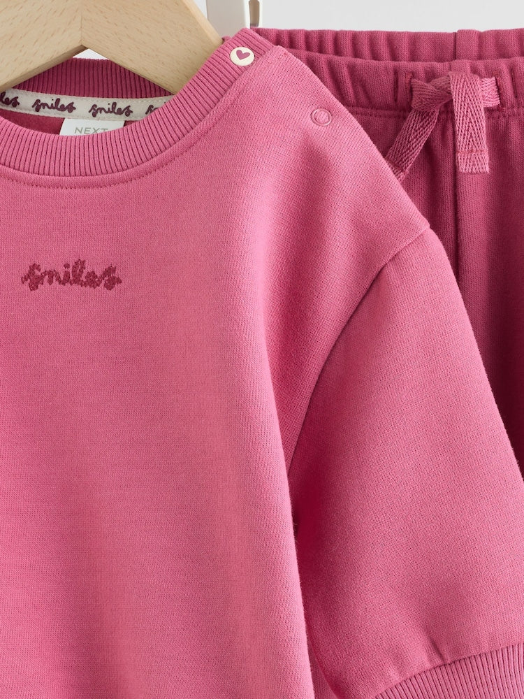 Plum Slogan Sweat Top and Joggers Baby Set (0mths-2yrs)