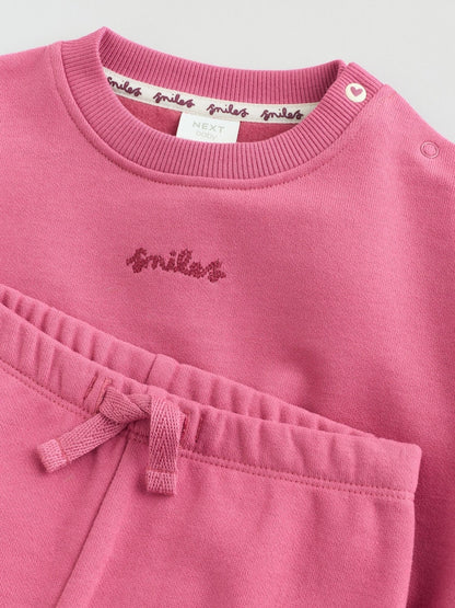 Plum Slogan Sweat Top and Joggers Baby Set (0mths-2yrs)