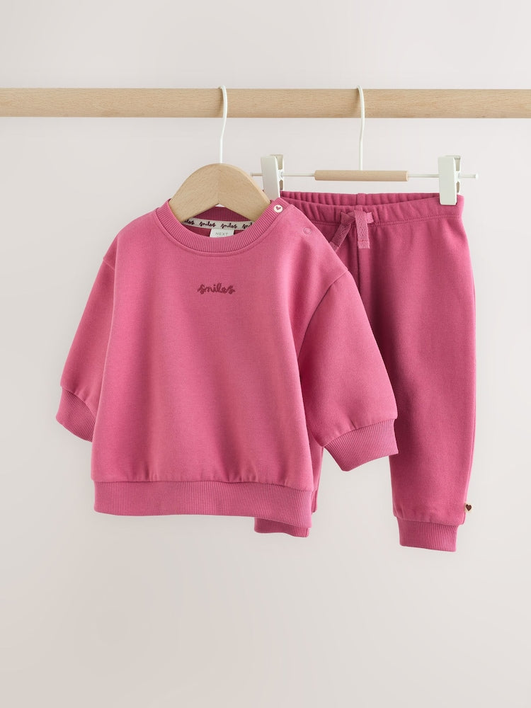 Plum Slogan Sweat Top and Joggers Baby Set (0mths-2yrs)