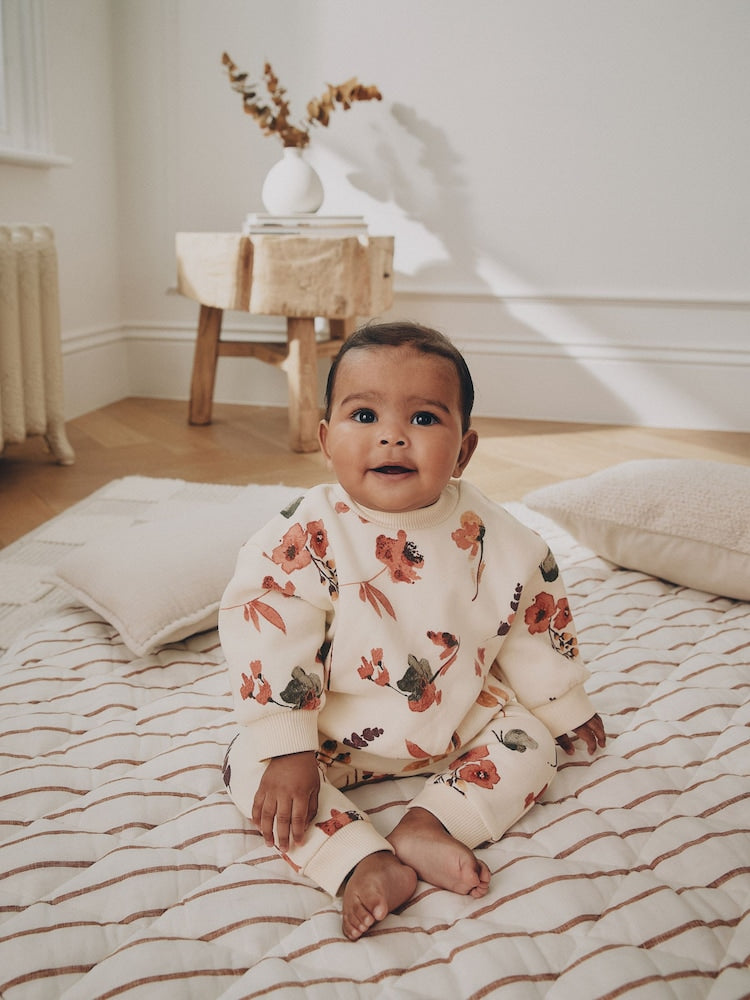 Ecru Floral Sweat Top and Joggers Baby Set (0mths-2yrs) - Ecru Floral / Up to 1 Month (50-56cm)