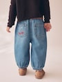 Mushroom/ Floral Embroidered Barrel Jeans (3mths-7yrs) - Size 3-6 Months (62-68cm)