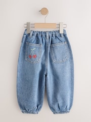 Mushroom/ Floral Embroidered Barrel Jeans (3mths-7yrs) - Size 3-6 Months (62-68cm)
