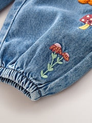 Mushroom/ Floral Embroidered Barrel Jeans (3mths-7yrs) - Size 3-6 Months (62-68cm)